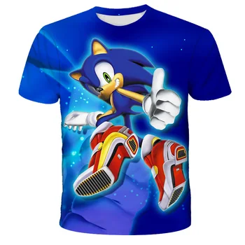 Vasaras Modes Sonic ezis Karikatūra T-krekls Bērniem, Zēniem ar Īsām Piedurknēm Jaunākās Sonic Tees Bērniem, 3D uzlīmes Meiteņu Drēbes