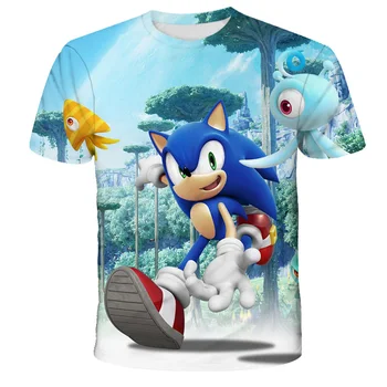 Vasaras Modes Sonic ezis Karikatūra T-krekls Bērniem, Zēniem ar Īsām Piedurknēm Jaunākās Sonic Tees Bērniem, 3D uzlīmes Meiteņu Drēbes