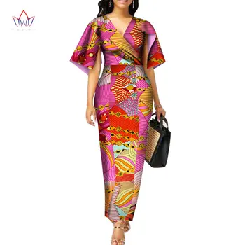 Vasaras Modes Āfrikas Kleitas Sievietēm Dashiki Plus Lieluma Āfrikas Drēbes Vestidos Dziļu V-veida Kakla Puse Kleita BRW WY3290