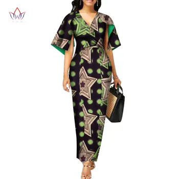 Vasaras Modes Āfrikas Kleitas Sievietēm Dashiki Plus Lieluma Āfrikas Drēbes Vestidos Dziļu V-veida Kakla Puse Kleita BRW WY3290