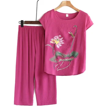 Vasaras Pidžamu Plus Izmērs 4XL Gadījuma Sievietes 2GAB Pidžamas Komplekts Kokvilnas Veļa Pijamas Uzvalks Dāmas Sleepwear Pidžamas Mājas Drēbes