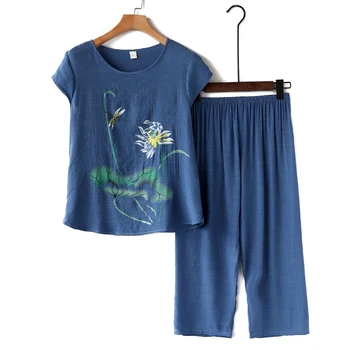 Vasaras Pidžamu Plus Izmērs 4XL Gadījuma Sievietes 2GAB Pidžamas Komplekts Kokvilnas Veļa Pijamas Uzvalks Dāmas Sleepwear Pidžamas Mājas Drēbes