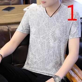 Vasaras plānas atlokiem īsām piedurknēm t-krekls vīriešu svītrains kokvilnas korejas Slim jūra zīmols