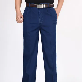 Vasaras Plānas Dubultā Kroku Vīriešu Augsta vidukļa džinsus Zaudēt Stiept Taisni Gadījuma zilās Džinsa bikses Lielāku Izmēru 30-44 46