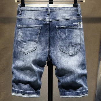 Vasaras plānas džinsa bikses vīriešu piecu punktu bikses Slim gadījuma stiept jaunatnes korejas modes moderns savvaļas bikses
