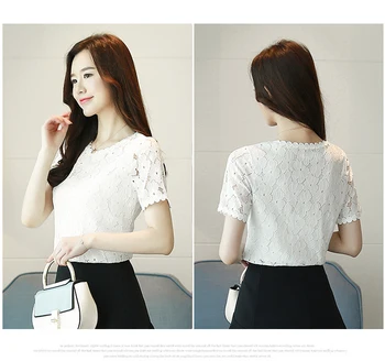 Vasaras Sieviešu Apģērbu Jaunajām korejas modes Dobi no Topi Salds Tamborēt Mežģīņu Krekls Plus lieluma Balta Blūze Blusa