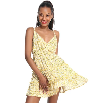 Vasaras Sieviešu Kleita 2019 Vintage Sexy Bohēmijas Ziedu Tunika Pludmales Kleita Sundress Mini Iespiesti Kamzolis Ziedu V-veida kakla Kleita Sieviete