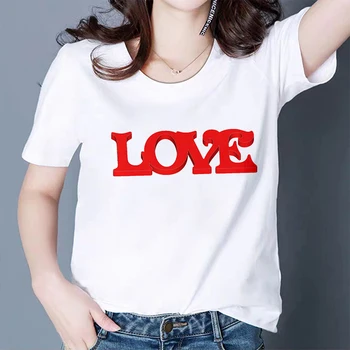 Vasaras sieviešu modes mīlestību, druka, T-krekls Harajuku vēstuli īsām piedurknēm Topi, T krekls gadījuma iela valkāt baltu T