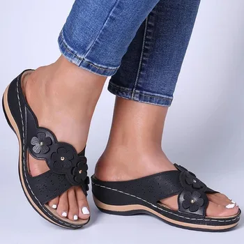 Vasaras Sieviešu Čības Gladiator Ziedu Kurpes Platformas Platformas Flip Flops Beach Mūļu Dāmas Slaidi Puse Sandales Zapatos Mujer De