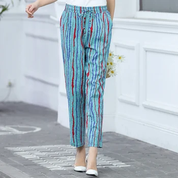 Vasaras stila sieviešu bikses drukāt vintage bikses sievietēm Elastīgs Viduklis gadījuma bikses sievietēm pantalon femme