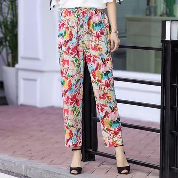 Vasaras stila sieviešu bikses drukāt vintage bikses sievietēm Elastīgs Viduklis gadījuma bikses sievietēm pantalon femme
