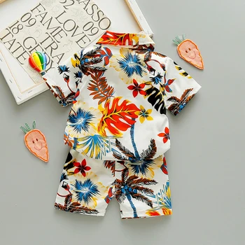 Vasaras T Krekls Zēnu Apģērba Mode 1 2 3 4 5 Gados Bērns Set Beach Lapu Ziedu Drukāt Krekls, Svētku Apģērbs, Apģērbu Kostīms