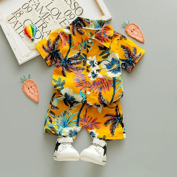 Vasaras T Krekls Zēnu Apģērba Mode 1 2 3 4 5 Gados Bērns Set Beach Lapu Ziedu Drukāt Krekls, Svētku Apģērbs, Apģērbu Kostīms