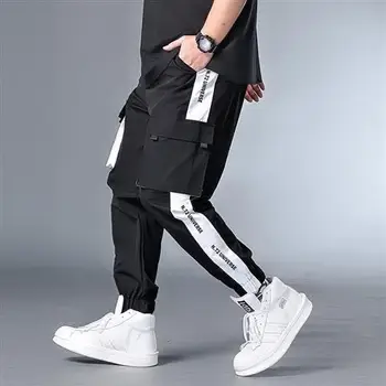Vasaras Vīriešu Modes Streetwear Kravas Bikses Melnās Plus lieluma Aukliņu Potītes Atkarīgās Bikses Hip-hop Modes Joggers Streetwear