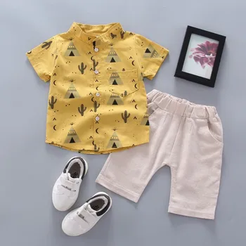 Vasaras Zīdaiņu Zēnu Drēbes 2gab Īsām Piedurknēm Spalvu Modelis T-krekls, Blūze+Bikses Drukāt New1 Ikdienas Bērnu Apģērbu Komplekts