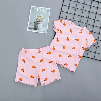 Vasarā Jauni Bērnu Meitene Pidžamas Bērniem Drēbes 2pcs Set Ķiršu, Arbūzu Apelsīnu Drukāt Gadījuma Īsām Piedurknēm Topi+īsās Bikses Sleepwear