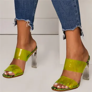 Vasarā Jauni PVC Sandales Kristāla Atvērtā Toed Sexy Papēži Kristāla Sieviešu Caurspīdīgs Papēdis Sandales, Čības Sūkņi sieviešu kurpes