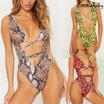 Vasarā Jaunu Sexy Sievietes Vienā Gabalā Serpentīns Leopards Izdrukāt Monokini Pārsējs Peldkostīms Push Up Polsterēts Bikini Peldkostīmu, Peldbikses