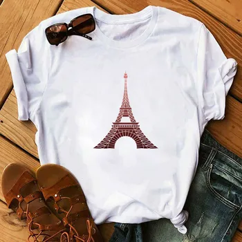 Vasarā Parīzē Eifeļa Torni, T krekls Sievietēm Smieklīgi Vintage Vogue T Sievietēm Balts O-veida Kakla T-Krekls Femme Streetwear Sieviešu T krekls