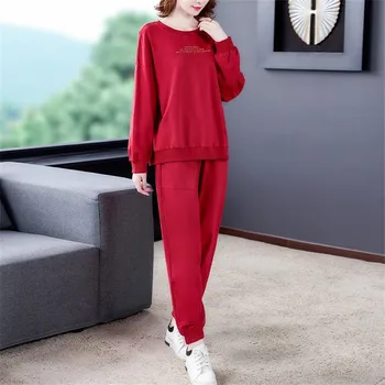 Vasarā Plus Lieluma sarkanas krāsas Gadījuma Mīksto Modes Sportwears īsām Piedurknēm Augšu un Bikses Sievietēm 2 Gabals, kas