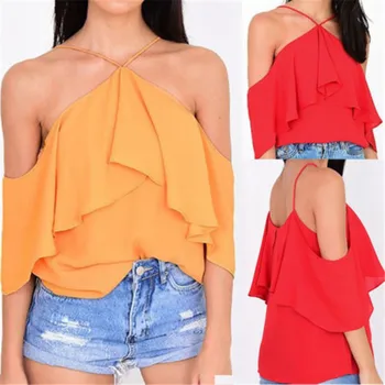 Vasarā Sievietēm Gadījuma Pie Pleca Tvertne Jaunu 2018 Modes Dāmas Savirmot Pavada Topi Blūze Karstā Pārdošanas Dāma Tīru Krāsu Crop Topi Krekls