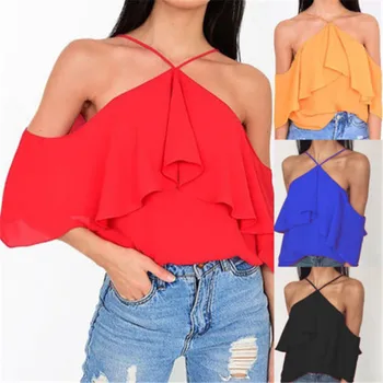 Vasarā Sievietēm Gadījuma Pie Pleca Tvertne Jaunu 2018 Modes Dāmas Savirmot Pavada Topi Blūze Karstā Pārdošanas Dāma Tīru Krāsu Crop Topi Krekls