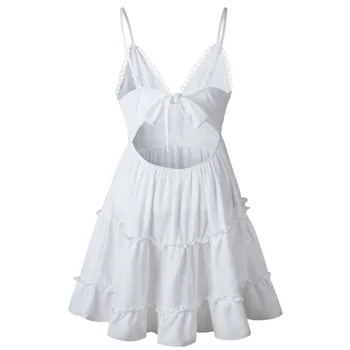 Vasarā Sievietēm Mežģīnes Pavada Balta Kleita Sexy Backless Pludmales Kleitas 2020. Gadam Sieviešu Modes bez Piedurknēm Siksniņa Gadījuma Mini Sundress #g1