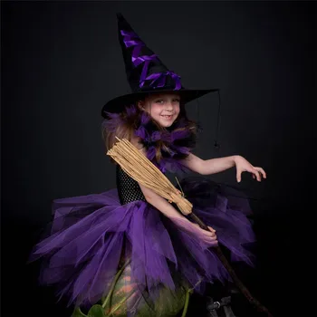 VASHE Fantasias Raganas Kostīms Meitenēm Halloween Karnevāla Puse Tutu Kleitu Bērniem ar Cepuri