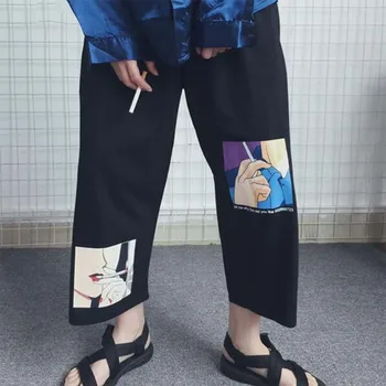 Vaļīgas Bikses Sievietēm Japāņu Streetwear Plaša Kāju Bikses Karikatūra Grafikas Drukas Bikses 2020. Gada Vasaras Prepple Stila Taisnas Bikses