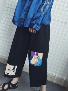 Vaļīgas Bikses Sievietēm Japāņu Streetwear Plaša Kāju Bikses Karikatūra Grafikas Drukas Bikses 2020. Gada Vasaras Prepple Stila Taisnas Bikses