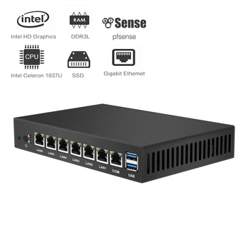 VDG Mini PC Celeron 1037U 6*Gigabit Ethernet LAN Mini Datoru 1007U Windows Pfsense Firewall Rūpniecības Plānais Klients Sobremesa