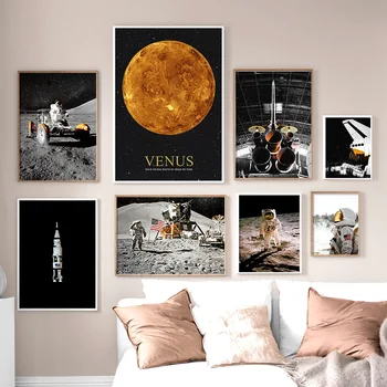 Venus Astronauts Raķešu Zvaigžņotām Debesīm Sienas Mākslas Audekls Gleznošanai Ziemeļvalstu Plakāti Un Izdrukas Sienas, Attēlus Dzīvojamā Istaba Guļamistaba Dekori