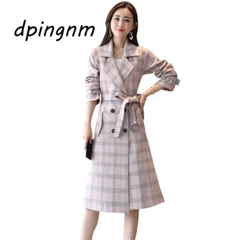Versija modes pleds vējjaka sieviete ilgi sadaļā 2018. gadā-pavasarī un rudenī jaunu temperaments vienkārši mētelis, jaka ar jostu