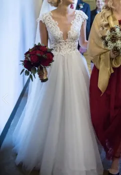 Vestido De Noiva Jaunu Vāciņu Piedurknēm Ilūziju Atpakaļ Mežģīnes kāzu kleitas Sexy V Kakla Līnijas Tilla Kāzu Kleitu drēbes de mariee