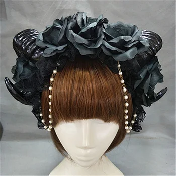 VEVEFHUANG Roku darbs ragu Aitu Galvas Hairband Piederumu Dēmons Ļauns, Gothic Lolita Cosplay Halloween Cepures Prop