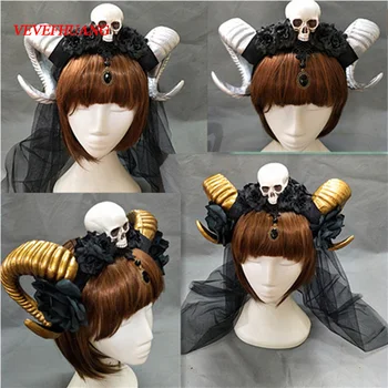 VEVEFHUANG Roku darbs ragu Aitu Galvas Hairband Piederumu Dēmons Ļauns, Gothic Lolita Cosplay Halloween Cepures Prop