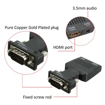 VGA uz HDMI-savietojams Adapteris ar Audio Vīriešu VGA Sieviešu Converter Klēpjdatoru TV PC Klēpjdatoru VGA uz HDMI-saderīgam