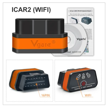 Vgate iCar2 ELM327 Wifi OBD2 Diagnostikas Rīks IOS iPhone, iPad, Android Vgate icar 2 wifi ELM 327 OBD II Kodu Lasītājs 7 krāsas