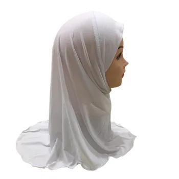 Viengabala ECrystal Kaņepju Meitenes Amira Musulmaņu Lakatu Instant Hijabs Vienkāršu Krāsu Wrap Galvu, Lai Bērni 2-7 Gadus Veci Ready-to-Wear