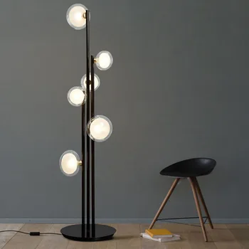 Vienkārši Ziemeļvalstu LED Grīdas Lampas Guļamistabas Studiju Dzīves Telpu Dekorēšana Vertikālā Statīva G9 Stikla Bumbu Dizainers Melnās Grīdas Apgaismojums