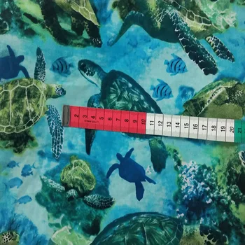 Vienkāršu Kokvilnas Okeāna Bruņurupucis Zivju Apdrukāta Auduma Dzīvnieku Audums Raibs Kleitu Audumu Rotājumu