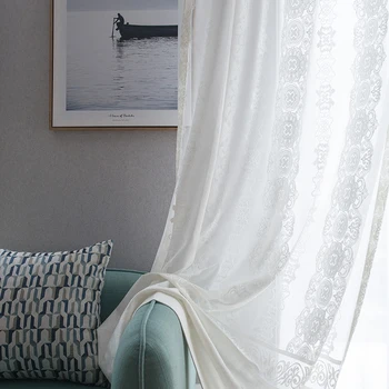 Vienkāršība Skaistu mežģīņu un tilla aizkari viesistabā balti caurspīdīgs žakarda dzijas guļamistabai pielāgojama #VT