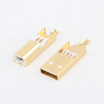 Viens Komplekts Telūrs vara Pieauga Zelta Pārklājumu USB A + USB B Tips A-B-Plug, DIY USB Kabeļa savienotājs ligzda