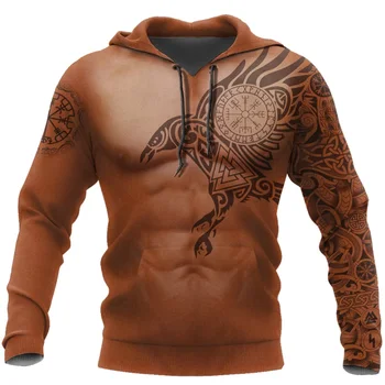 Vikingi - Krauklis no Odin Tetovējums 3D Iespiesti Vīriešiem, hoodies Harajuku Fashion Kapuci sporta Krekls Rudens Unisex pelēkā vārna Piliens kuģniecība