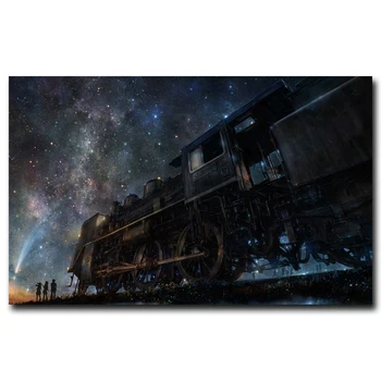 Vilciena Dzelzceļa Nakts Zvaigznes Anime Sky Fantasy Mākslas Telpa Plakāti un Izdrukas Zīda Glezna viesistabā Mājas Attēlus, Sienu Apdare