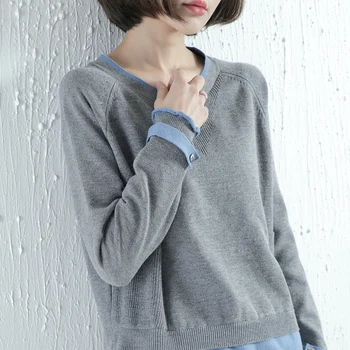 Vilnas džemperis sievietēm zaudēt apaļu kakla gadījuma izšūšanas 2021. gadā-pavasarī un rudenī jaunu vilnas ārējā džemperis adītas īss zemāko krekls