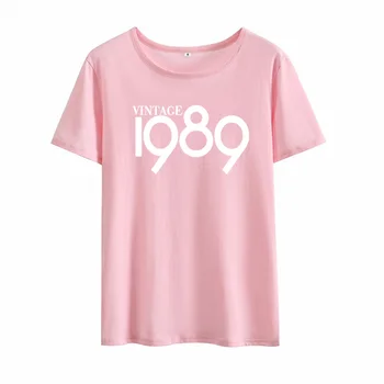 Vintage 1989 Iespiesti Tee Kreklu Femme O-veida kakla Īsām Piedurknēm Kokvilnas T Sievietēm Melna Balta Vasaras Brīvs T Krekli, Sieviešu Topi,