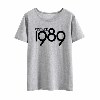 Vintage 1989 Iespiesti Tee Kreklu Femme O-veida kakla Īsām Piedurknēm Kokvilnas T Sievietēm Melna Balta Vasaras Brīvs T Krekli, Sieviešu Topi,