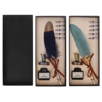 Vintage Angļu Kaligrāfijas Spalvas Spalva Dip Pildspalvas Pildspalvas Ar Tinti +5 Zīmuļi Kopumu, Kancelejas Preces, Dāvanu