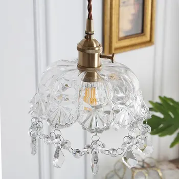 Vintage brass kristāla stikla Kulons lampas, dzīvojamās istabas Aprīkojums Stikla Eiropas Retro Pendant Apgaismojums Vintage Vienu Lukturi